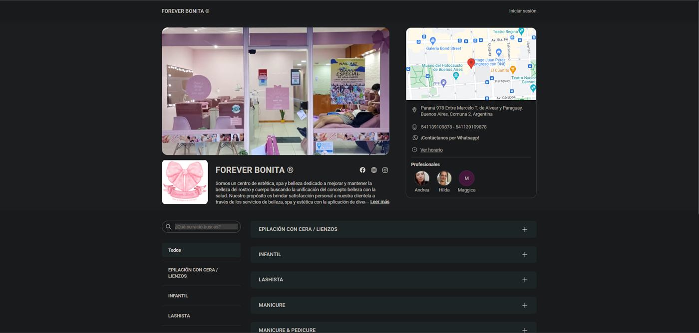 Sitio web Forever Bonita — versión anterior
